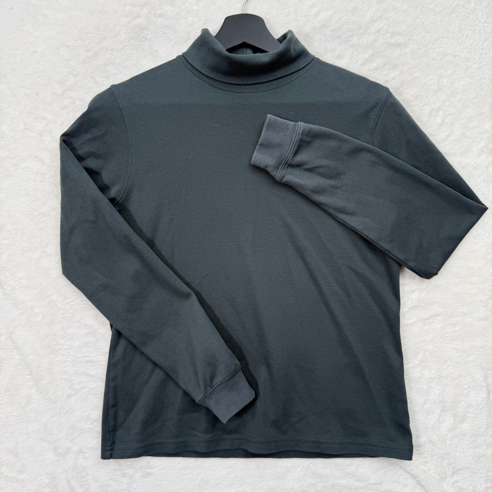 L.L.Bean Top Womens Small Green Mock Neck‎ Long Sleeve Cotton Solid Classic